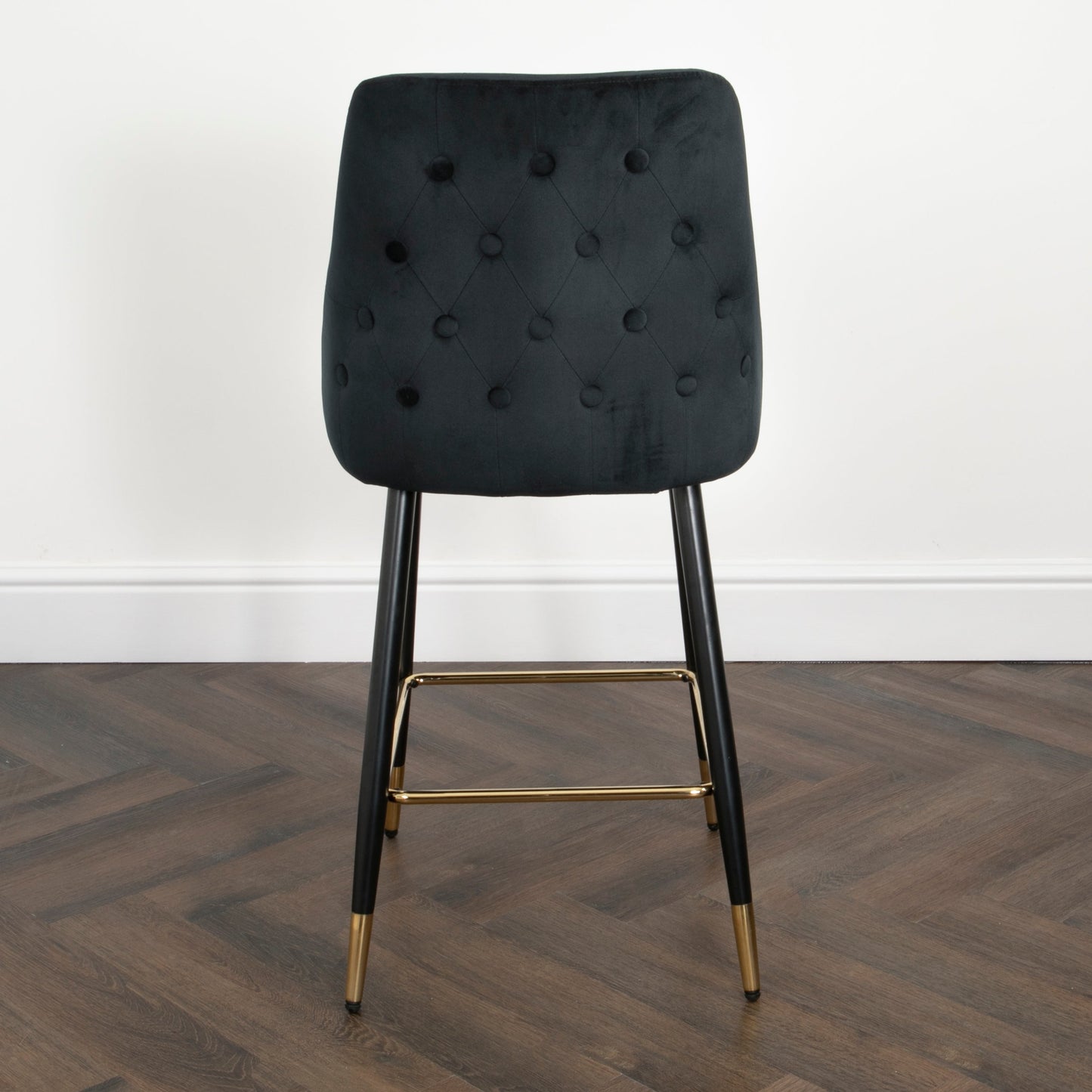 Black Chesterfield Velvet Button Back Kitchen Bar Stools (Set of 2)