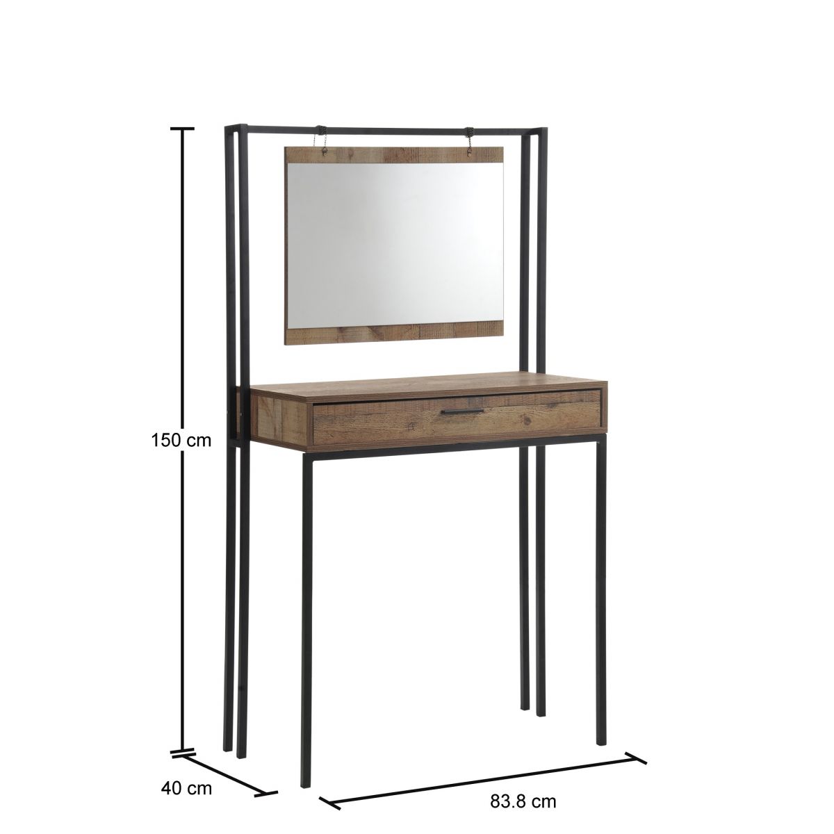 Rustic Oak Effect Wooden Dressing Table with Mirror and Drawer