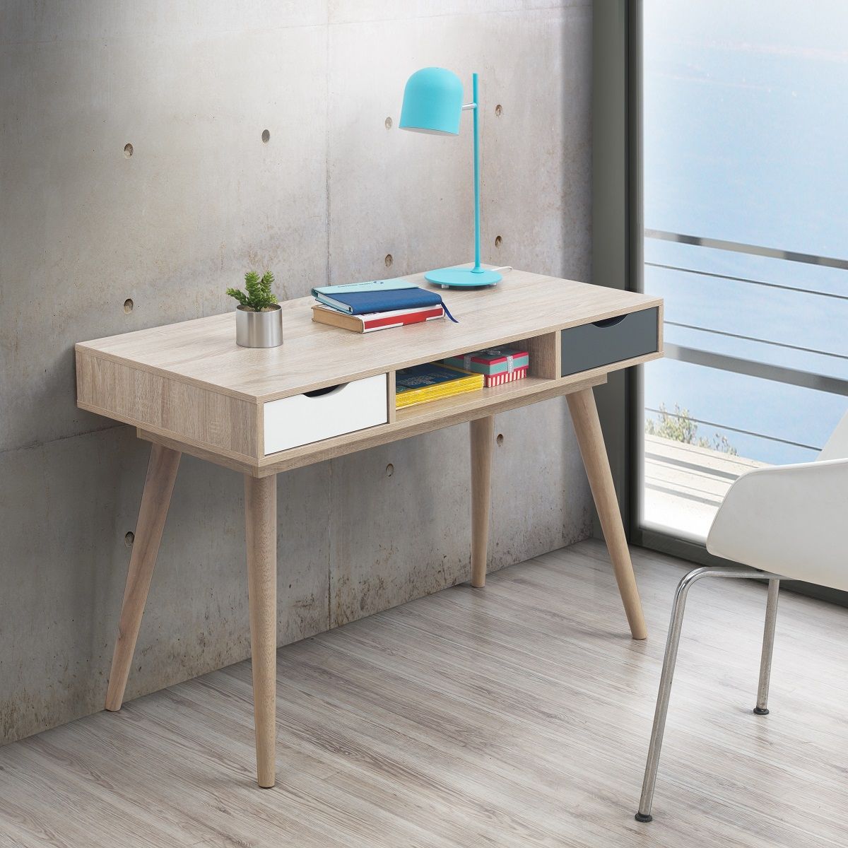 Oak 2 Drawer 1 Shelf Home Office Study Desk