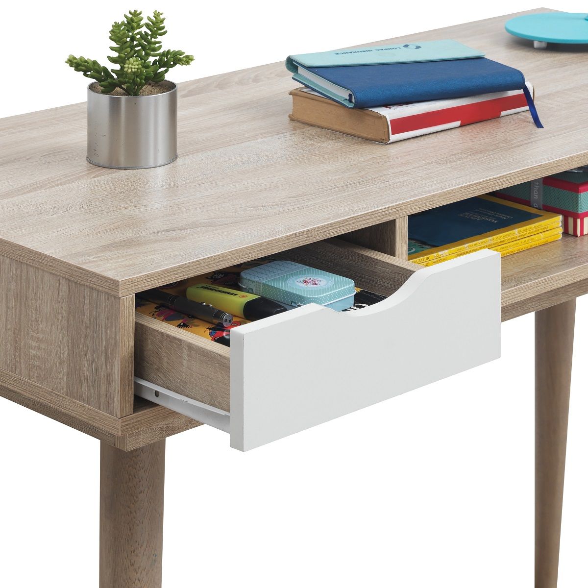 Oak 2 Drawer 1 Shelf Home Office Study Desk