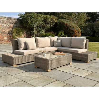 Outdoor Beige Large Corner Sofa And Coffee Table Set