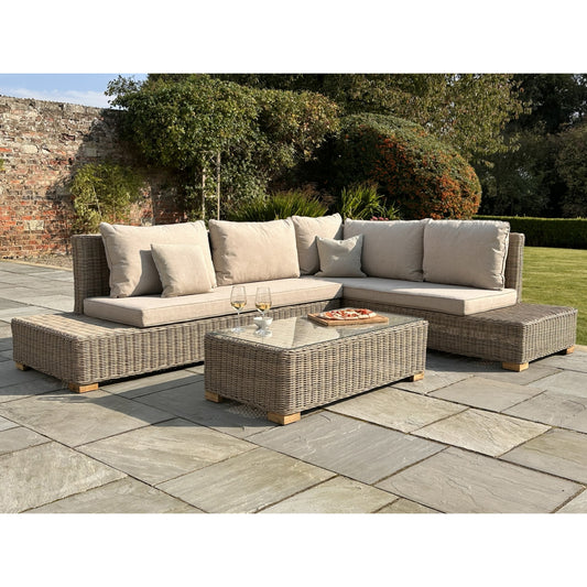 Outdoor Beige Large Corner Sofa And Coffee Table Set