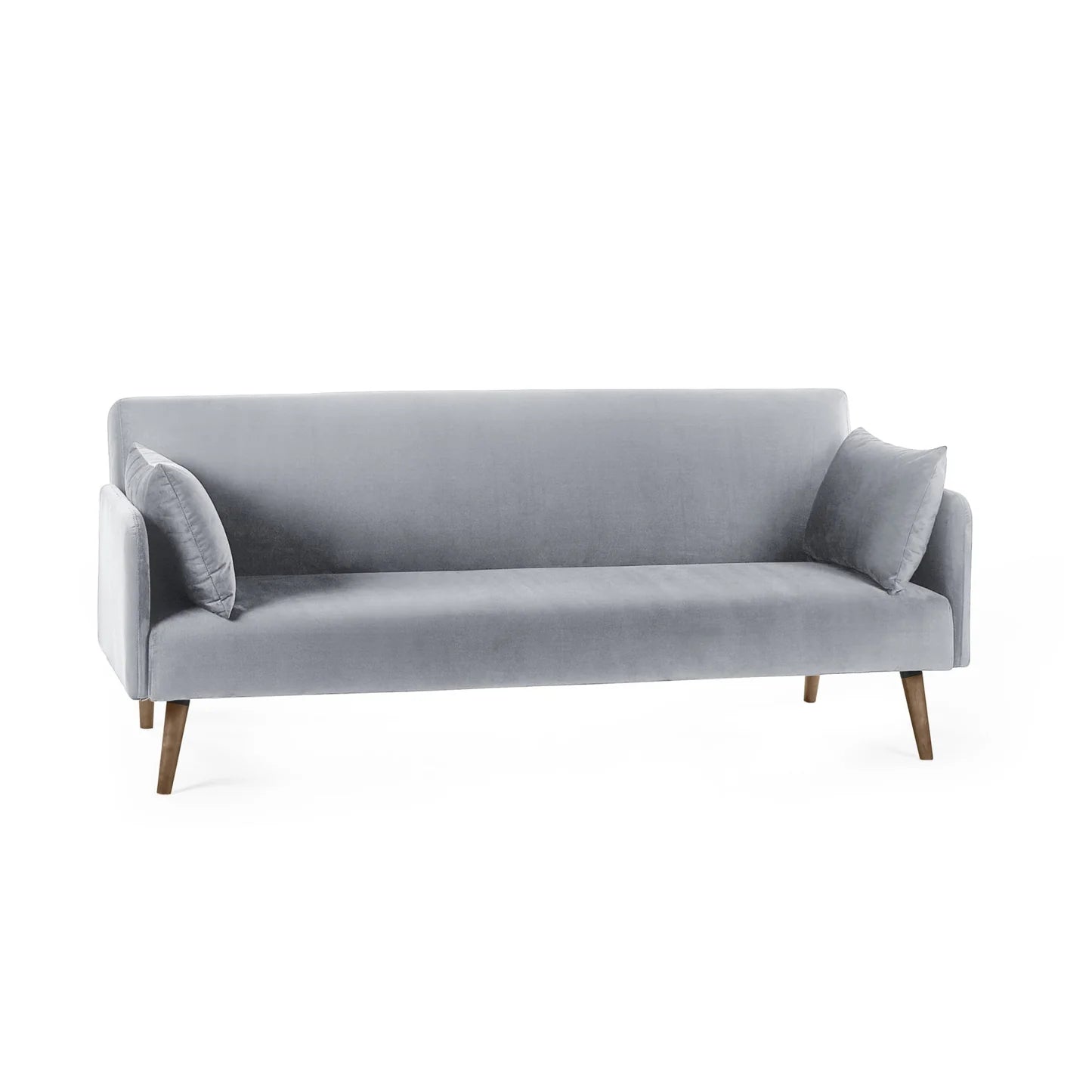 Gray sofa with wooden legs on a white background