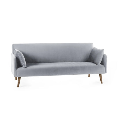 Gray sofa with wooden legs on a white background