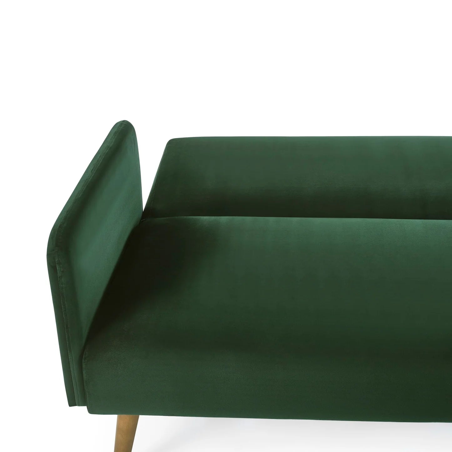 Green sofa bed with wooden legs on a white background