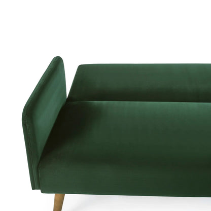 Green sofa bed with wooden legs on a white background