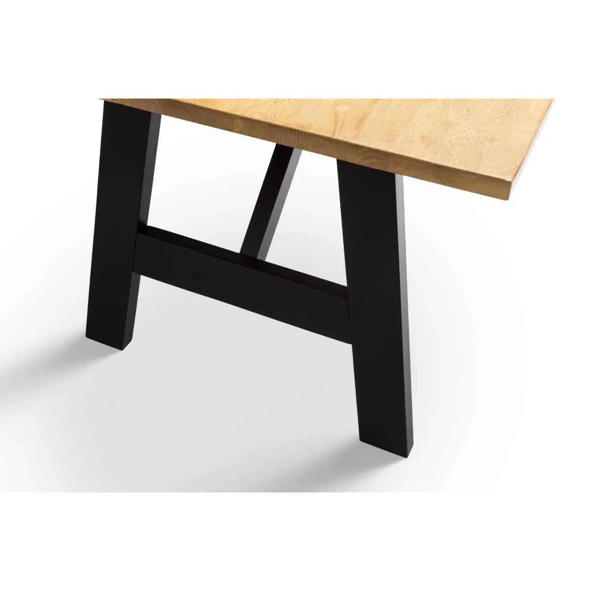 Wooden table with black metal legs on a white background
