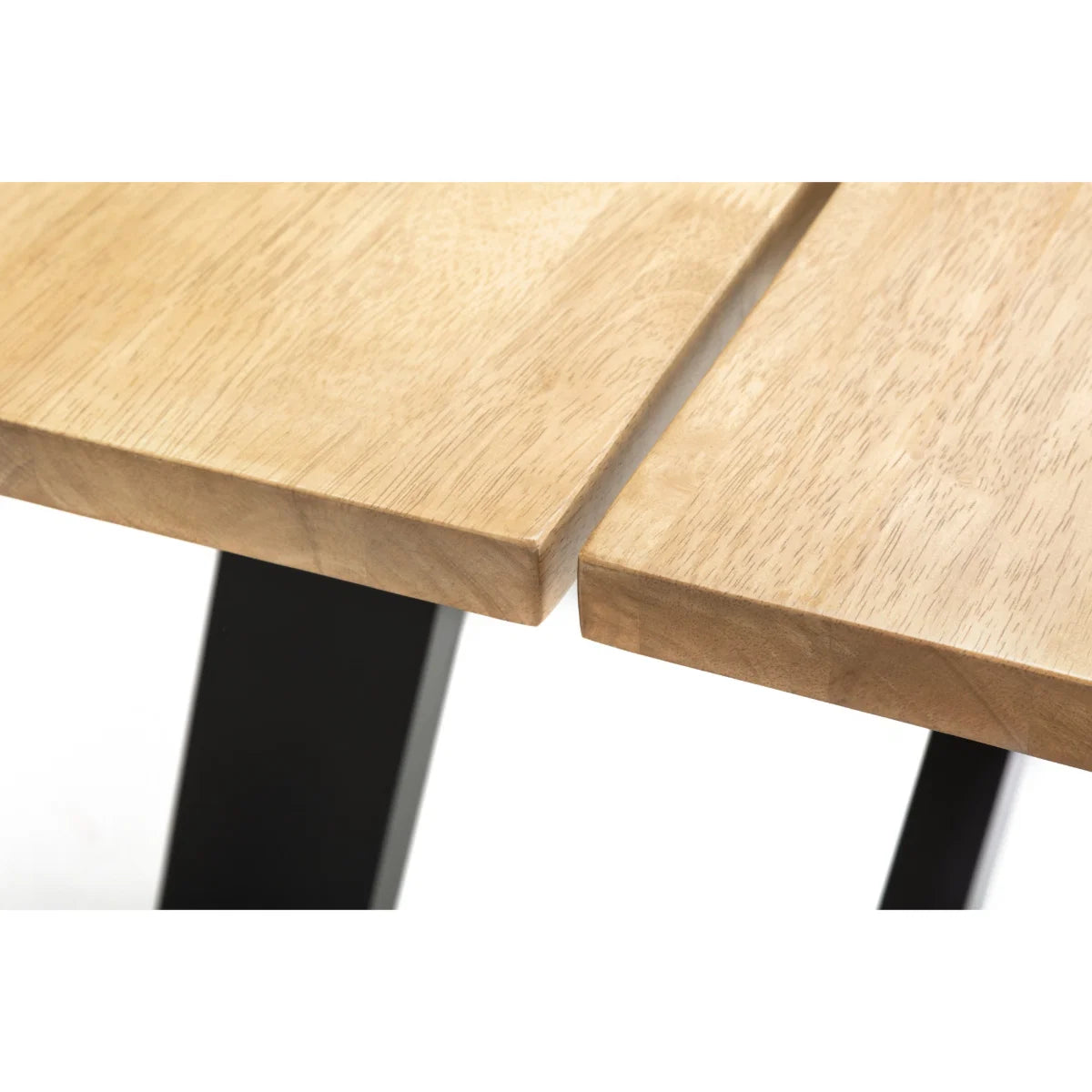 Two wooden tables with black metal legs on a white background