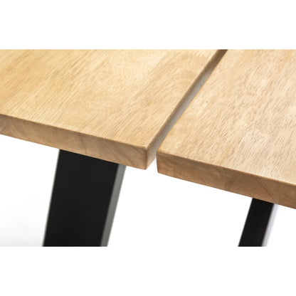 Two wooden tables with black metal legs on a white background