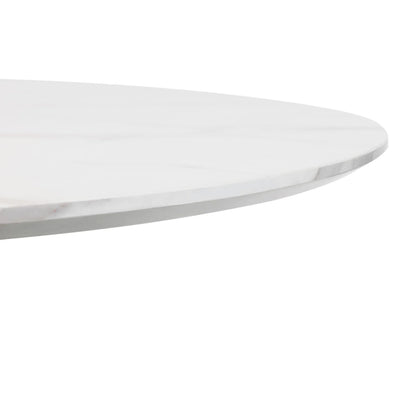 Round white marble table top on a white background