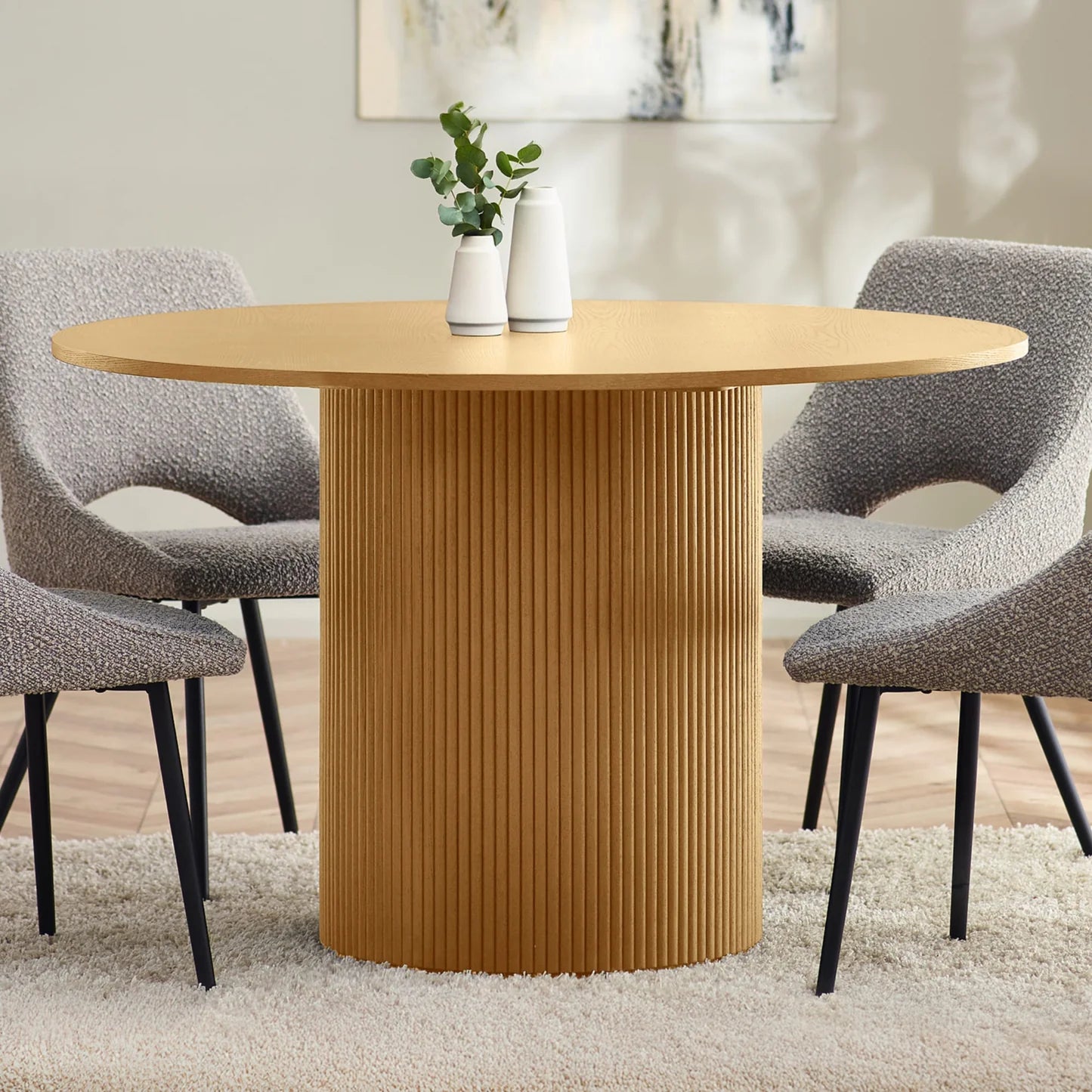 Light Oak Fluted 120cm 4 Seater Round Dining Table