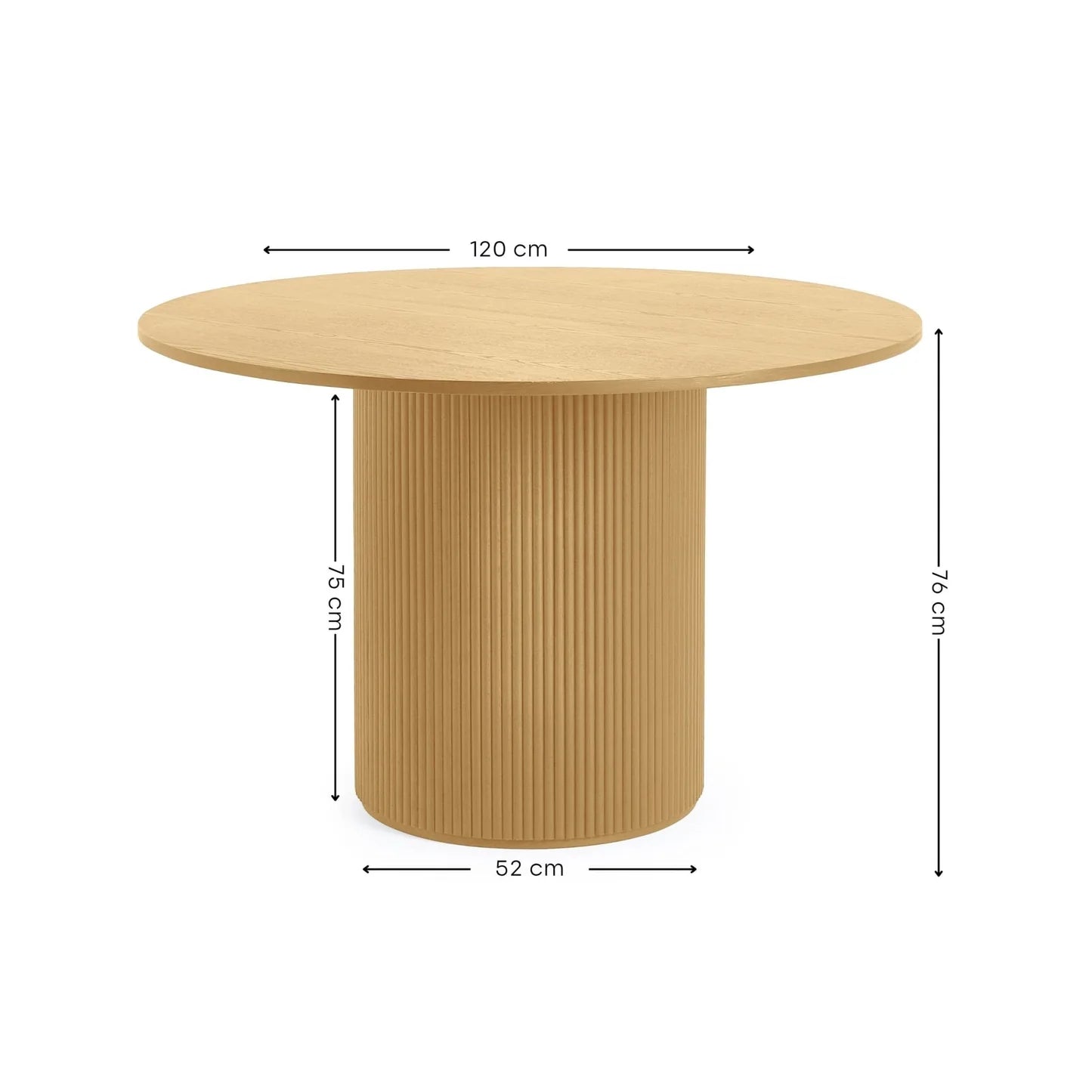 Light Oak Fluted 120cm 4 Seater Round Dining Table
