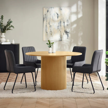 Light Oak Fluted 120cm 4 Seater Round Dining Table
