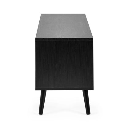 Black side table with a gray top on a white background