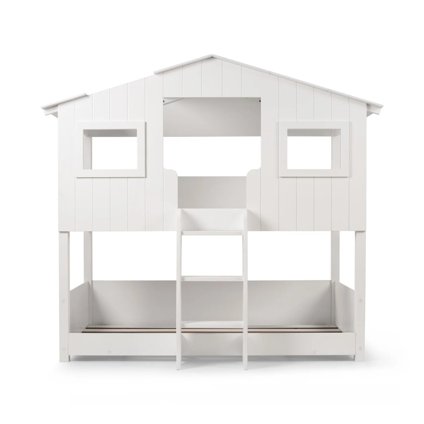 White children's playhouse with slide on a white background