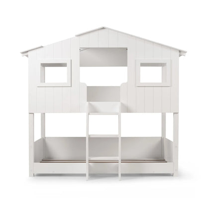 White children's playhouse with slide on a white background
