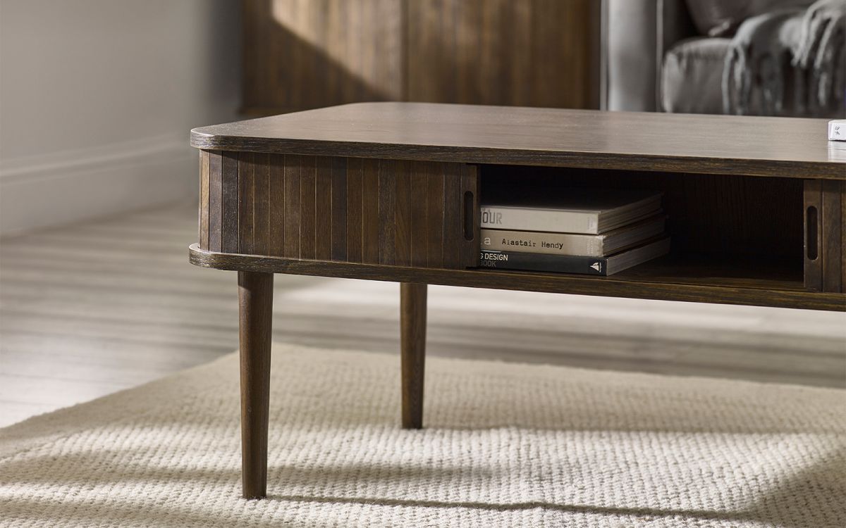 Wood Coffee Table with Sliding Doors