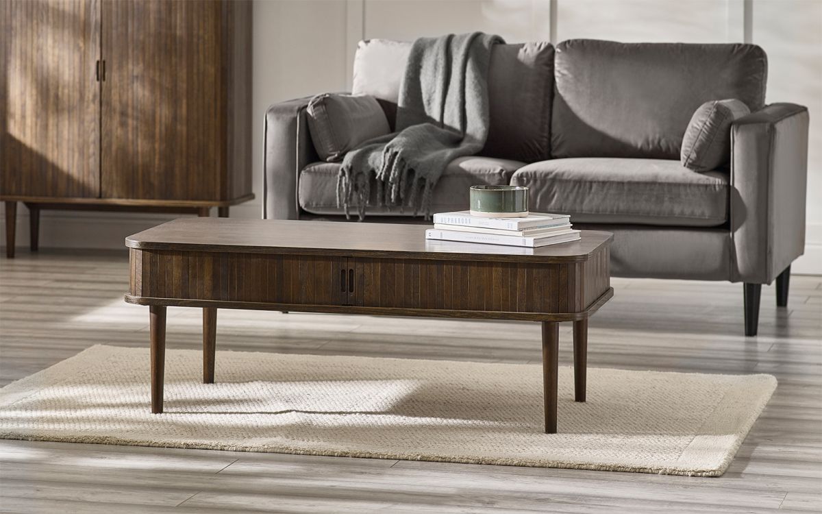 Wood Coffee Table with Sliding Doors
