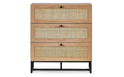 Oak Rattan 3 Drawer Chest
