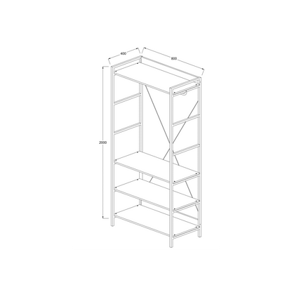 Open Oak Wide Wardrobe 4 Shelves measurements