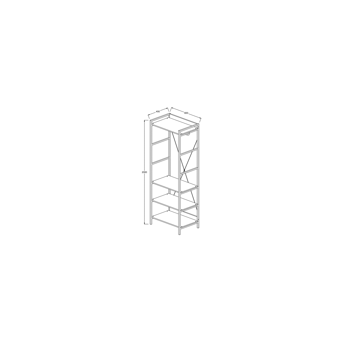 Open Oak Slim Wardrobe 4 Shelves measurement