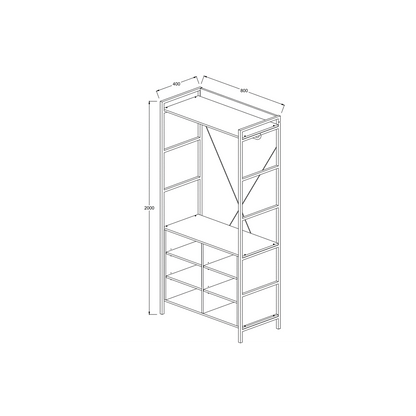 Oak Single Wardrobe 8 Shelves measurements