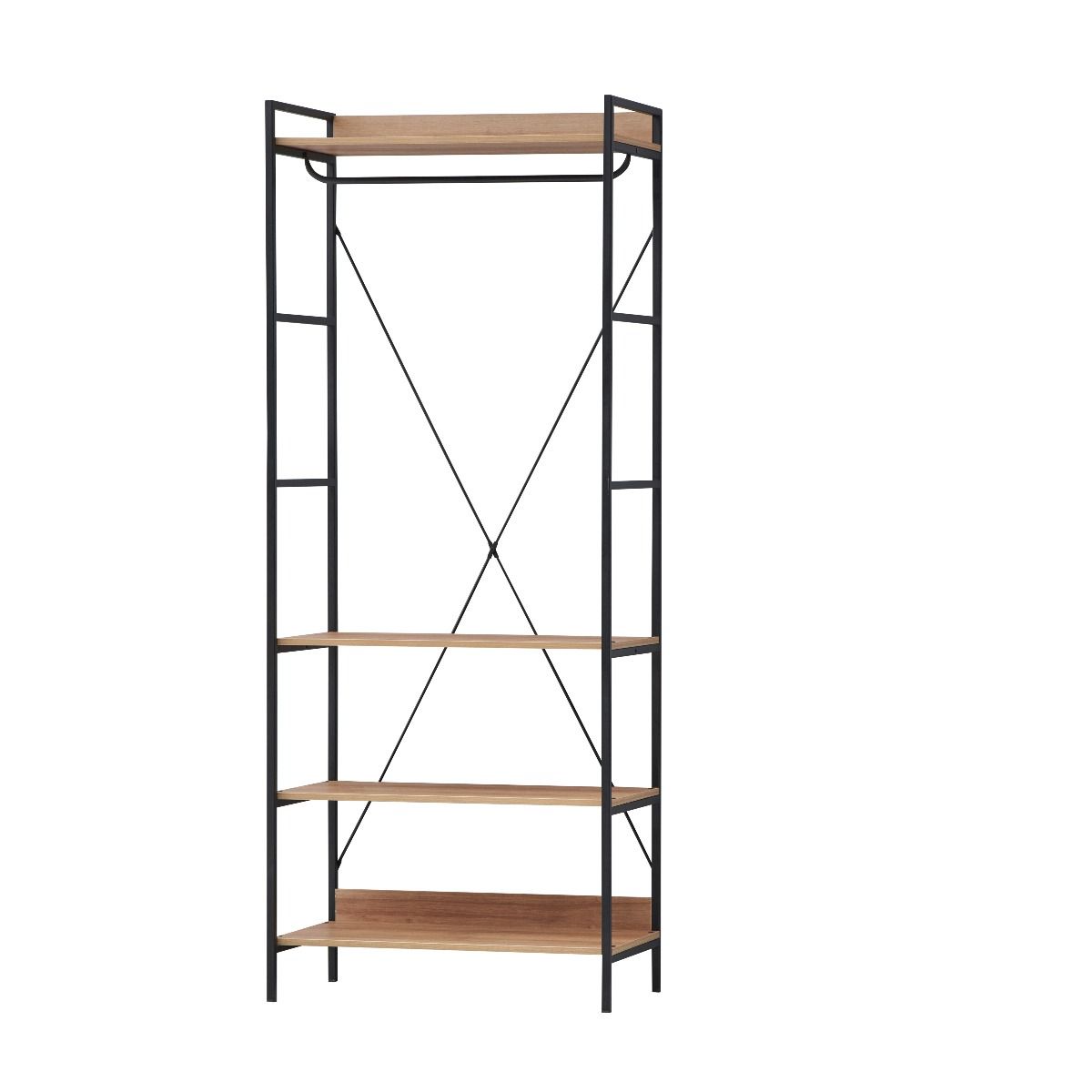 Open Oak Wide Wardrobe 4 Shelves