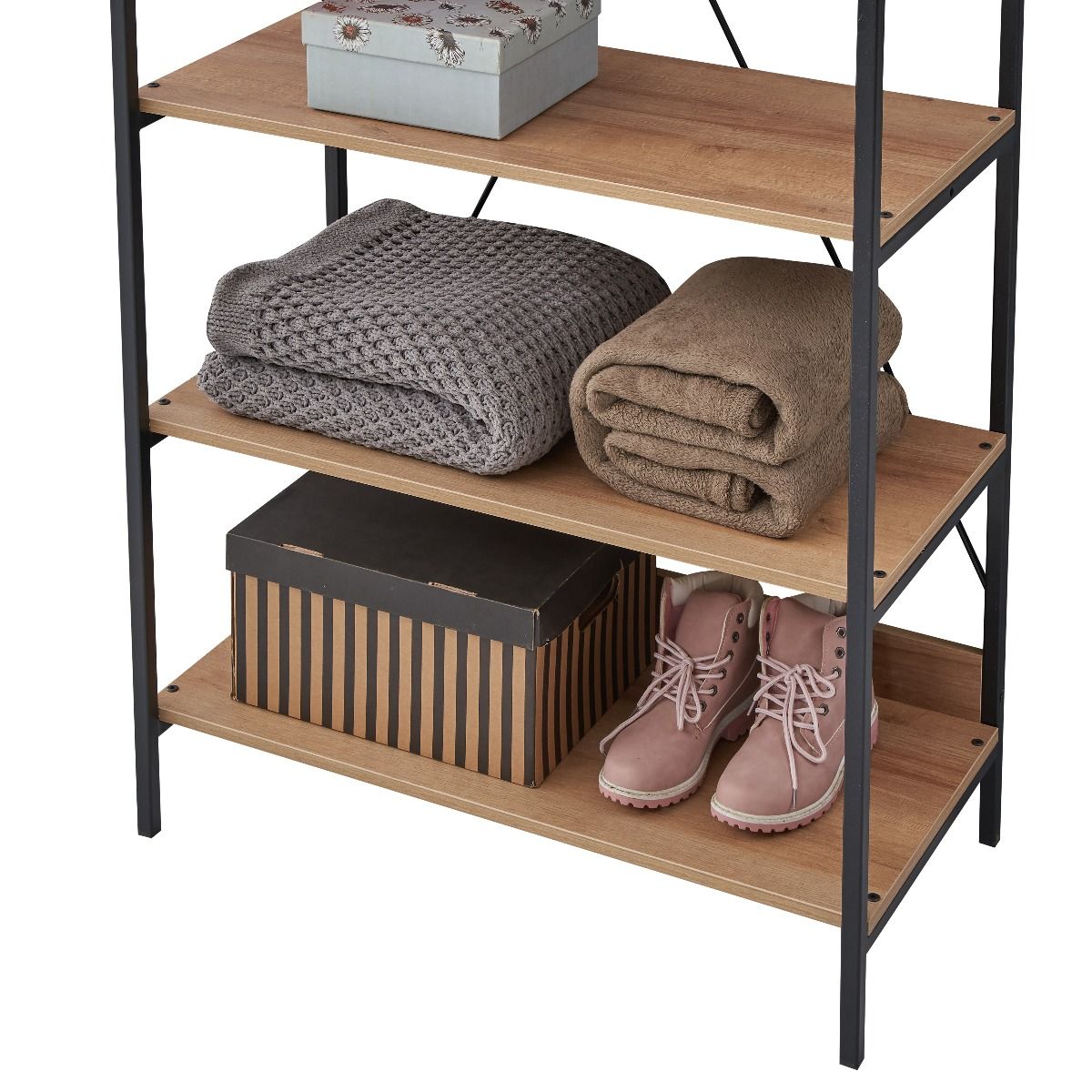 Open Oak Wide Wardrobe 4 Shelves