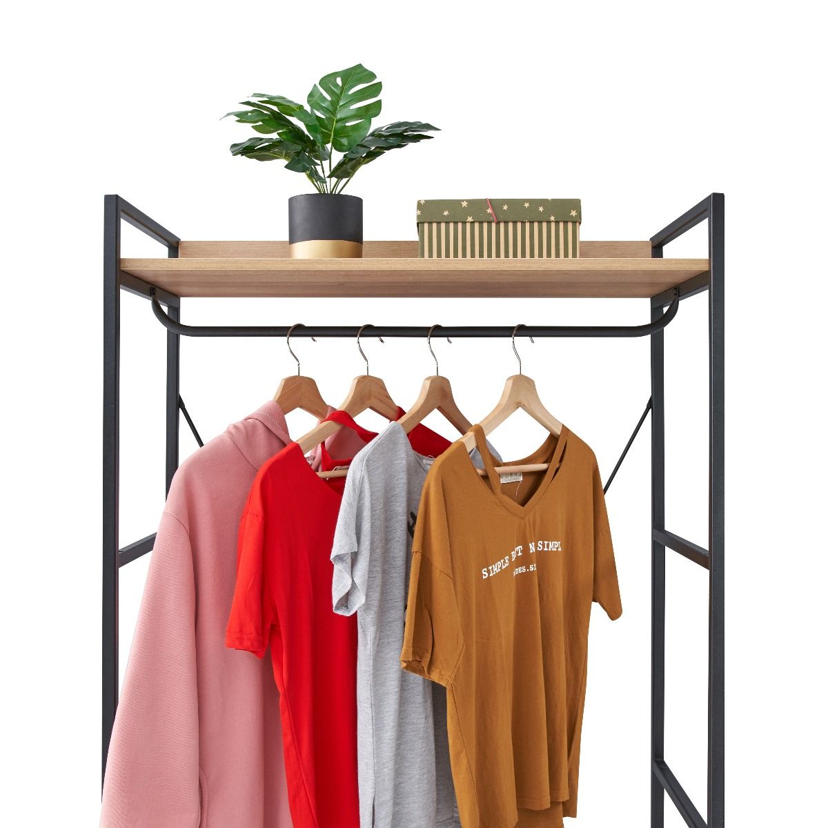 Open Oak Wide Wardrobe 4 Shelves